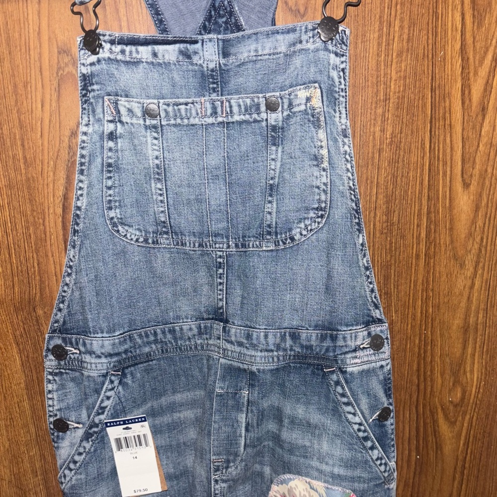 Ralph Lauren Blue Denim Women's Overalls with Floral Patch